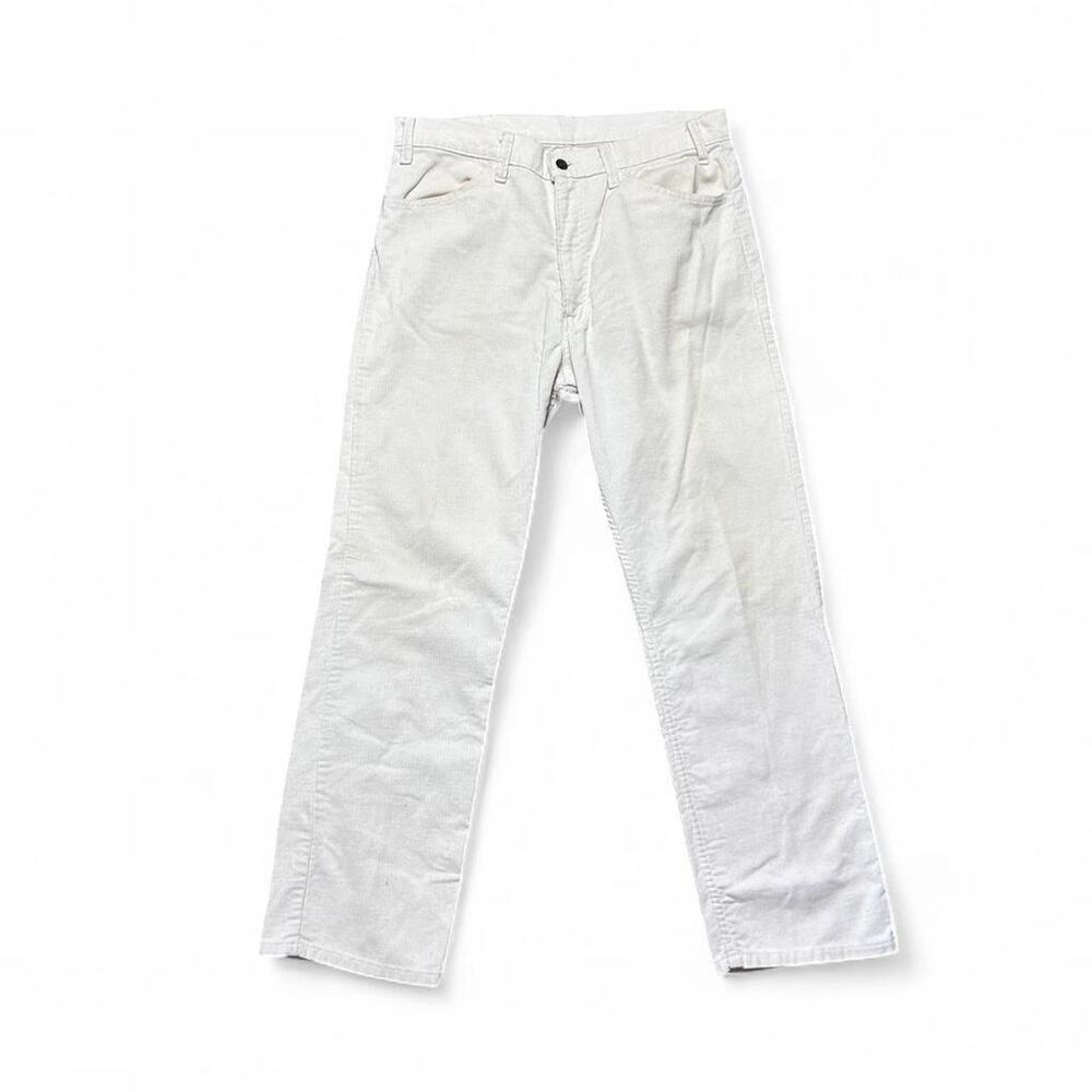 Levis Jeans 519 Vintage 70s White Corduroy Flare Pants Talon Zip 36”